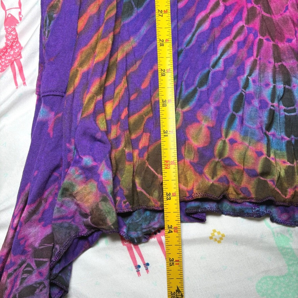 Flashback Tie Dye Sleeveless Dress Handkerchief Hem Boho Hippie Festival Purple - Picture 4 of 7